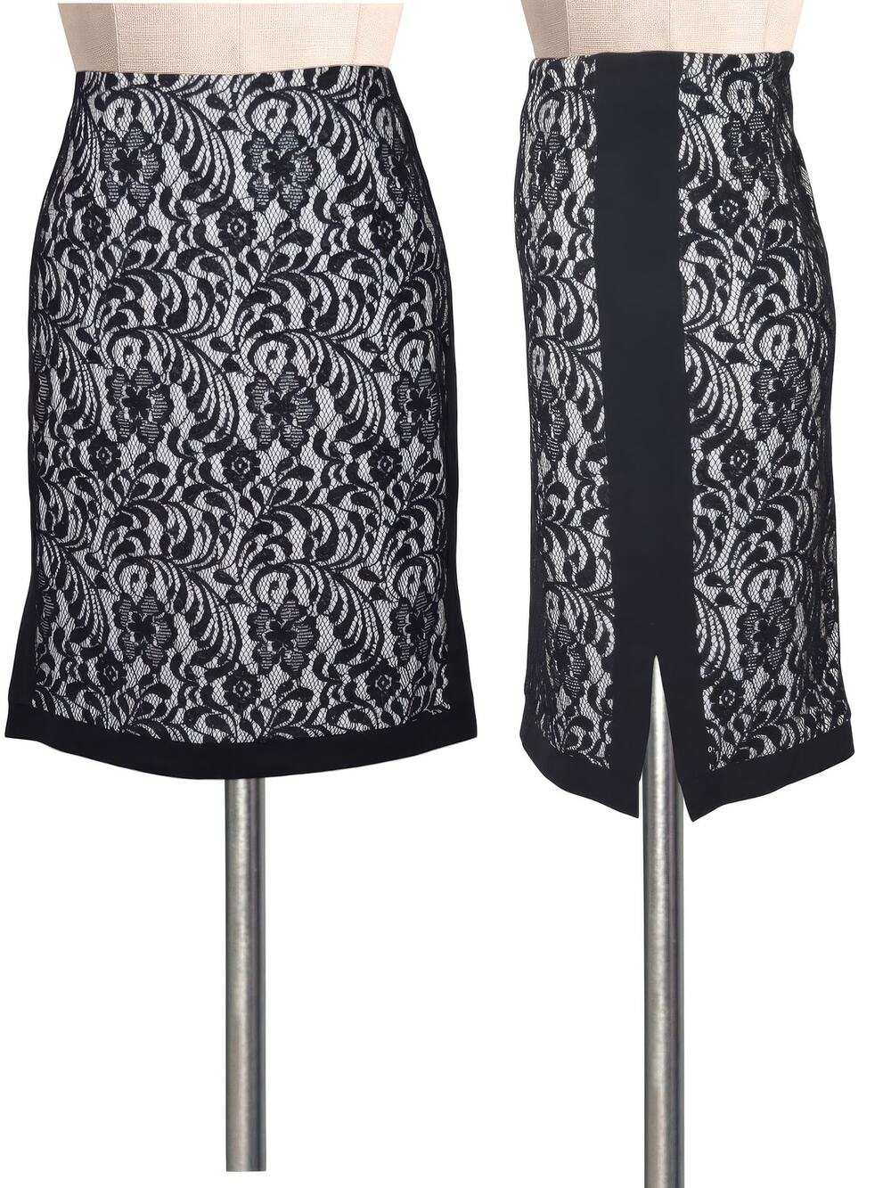 WORTHINGTON Petite Black White Lace Pencil Skirt 6P